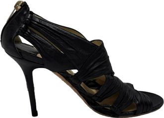 Jimmy Choo London Cut-Out Sandal Heels in Black Leather