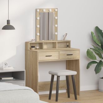 Berkfield Home Dressing Table with LED Lights - Sonoma Oak - 79x41x140 cm in Brown | Size: 79 x 41 x 140 cm