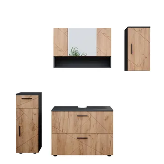 Vicco Conjunto De Muebles De Ba&ntilde;o Irma, Oro Power Roble/antracita, 4 Piezas