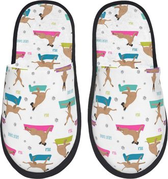 Generic Plush Slippers Great Dane Yoga Dogs Funny Furry Fleece Slippers Breathable House Shoes For Home Men Indoor M