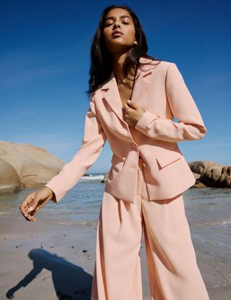 Nobody's Child Peach Cinched Waist Crepe Blazer