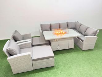 Fimous Outdoor Furniture Garden Set Corner Sofa Chair Set with Footstools in Light Grey