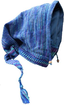 Gheri Woolen Fleece Lined Pixie Pointed Long Snood Hood Neckwarmer Wizard Hat Blue Tie Dye