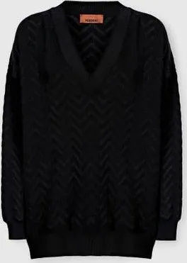 Missoni V-neck Pullover In Cotton And Viscose Chevron in Black at Nordstrom, Size 44 It