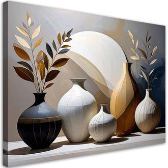 Feeby Impresi&oacute;n De Imagen, Naturaleza Muerta Jarras Hojas En Beige, 100x70