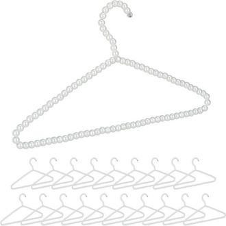 Relaxdays Pack 20 Perchas Ropa Con Perlas Blusas, Colgador Pantalones Y Faldas, Pl&aacute;stico Y Metal, 22x40x1,2 Cm, Blanco