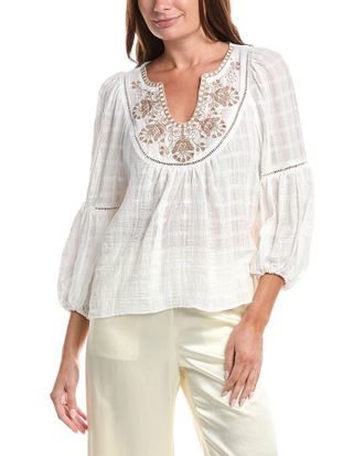 Max Studio Scoop Neck Cross Stitch Blouse