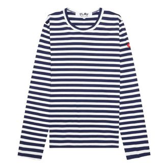Comme Des Gar&ccedil;ons (WMNS) COMME des GARCONS PLAY SS25 PLAY Double Heart Striped T-Shirt Blue White AZ-T331-051-1