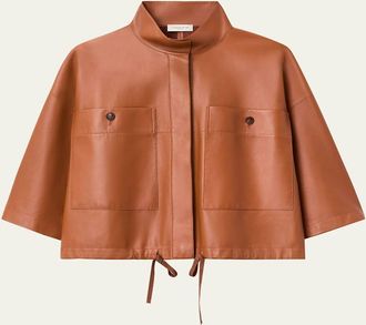 Lafayette 148 New York Oversized Cropped Leather Shirt Jacket
