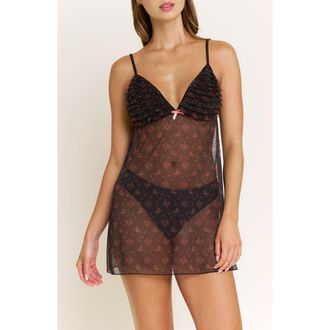 Honeydew Intimates Rumba Floral Ruffle Sheer Chemise in Black Ditsy at Nordstrom Rack, Size X-Large
