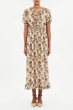 Ulla Johnson Rosamunde Puff Sleeve Floral Midi Dress In Cameo