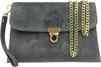 Girly HandBags Womens Double Front Genuine Suede Clutch Bag - Dark Grey