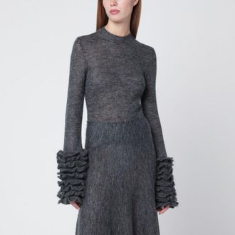 Alaia Grey mohair-blend sweater with ruffles