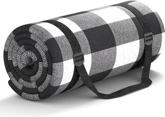 OEM (cuadr&iacute;cula En Blanco Y Negro) Manta De Picnic De 200x200 Cm, Impermeable, Resistente A La Arena, Manta De Playa Plegable Con Correa Para El Hombro, I