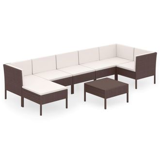 vidaXL Set Divani Da Giardino 8 Pz Con Cuscini In Polyrattan Marrone Vidaxl