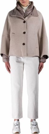Moorer Stand Collar Long Sleeves Puffer Faux Two Piece Coat In Mandorla/nut
