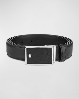 Montblanc Mens Rectangle-Buckle Leather Belt