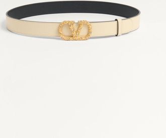 Valentino Garavani Cintura VLogo Signature In Vitello Lucido Con Cristalli 30 Mm Donna BURRO/CRYSTAL 070