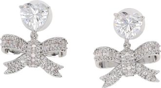 Self Portrait Heart-Shaped CZ Bow Drop Earrings