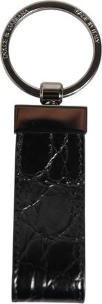 Dolce & Gabbana Zwarte Leren Logo Metaal Ring Sleutelhanger Houder Mannen Sleutelhanger
