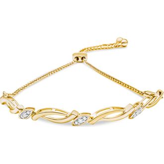 House of Brilliance Silver Diamond Accent Alternating Swirl link Bolo Bracelet in Yellow Gold Over Silver at Nordstrom