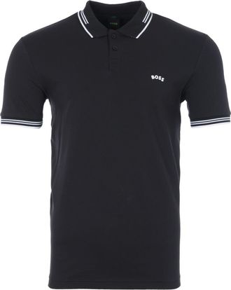 HUGO BOSS Mens Paul Curved New Logo Slim Fit Polo Shirt - Black - Size Medium