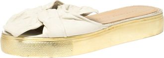 Charlotte Olympia White Leather Knotted Bow Slides