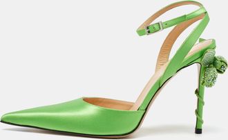 Mach & Mach Green Satin Wonder Tulip Pointed Toe Ankle Strap Sandals