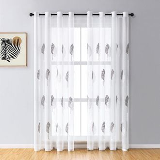Elle Cortina Para Sal&oacute;n De 150x250 Cm, Gris Y Blanca, Con Un Precioso Estampado De &Aacute;rboles, Cortinas Transparentes Con Ojales, Cortina De Voile Decorativa,