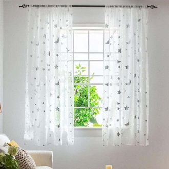 OEM Tende Semitrasparenti Per Finestra, Lunghe 1 M, Per La Camera Da Letto Di Una Bambina, Con Un Grazioso Motivo A Luna E Stelle, Tende In Tulle Traspare