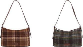 Generic Trendy Autumn Plaid Shoulder Bag for Women Wool Blend Zipper Closure Vintage Tote for Daily Use Travel Handbag