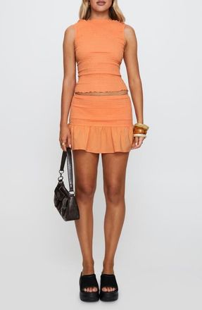 Princess Polly Rosamarie Shirred Ruffle Miniskirt in Orange at Nordstrom, Size 12