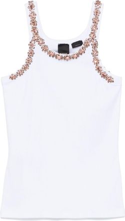 Pinko crystal-embellished tank top - women - Cotton/glass/Copper/Spandex/Elastane - M - White