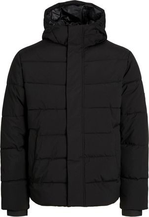 Jack & Jones Jack & Jones Mens and Solid Patterned Hooded Ribbed Cuff Puffer Jacket in Black - Size 3XL