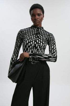 Karen Millen Womens Zebra Jacquard Knit Long Sleeve Top - Monochrome Multi - Size X-Small