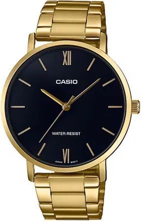 Casio Mens Gold Bracelet Analog Watch with Black Dial - MTP-VT01G-1BUDF