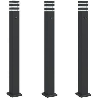 vidaXL L&aacute;mparas Suelo Exterior Con Sensor 3 Uds Aluminio Negro 110 Cm Vidaxl
