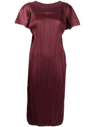 Pleats Please Issey Miyake Abito midi con scollo a barca - Rosso