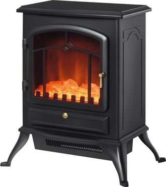 HOMCOM Chimenea El&eacute;ctrica Con Efecto Llama, 1000w/2000w, Con Protecci&oacute;n Contra Sobrecalentamiento Y Termostato, En Abs Y Cristal, 45x28x54cm, Negra