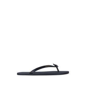 Saint Laurent Flip Flops, male, Black, Size: 10 US Leather Thong Sandals with Bow Detail