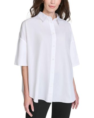 Halston Heritage Short Sleeve Button Down Blouse