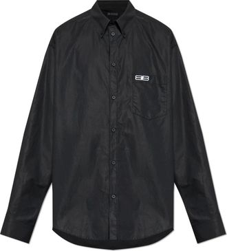 Balenciaga Shirt met logo - Heren - Casual Overhemden - Zwart - S - Katoen - Overhemden