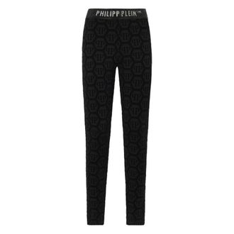 Philipp Plein Broeken, Dames, Zwart, M, Polyester, Leggings Flock Monogram