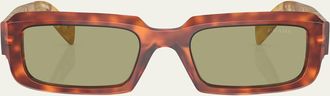 Prada Geometric Logo Acetate & Plastic Rectangle Sunglasses