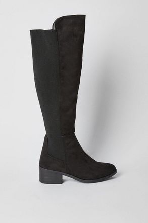 Wallis Womens Wide Fit Hannah Elastic Back Low Heel Almond Toe Knee Boots - Black - Size UK 5