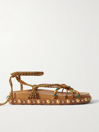 Aquazzura Sandali In Rafia Con Decorazioni Tropical Rope - Marrone