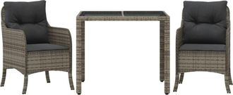 vidaXL Vidaxl - Set Comedor De Jard&iacute;n 3 Piezas Con Cojines Rat&aacute;n Sint&eacute;tico Gris