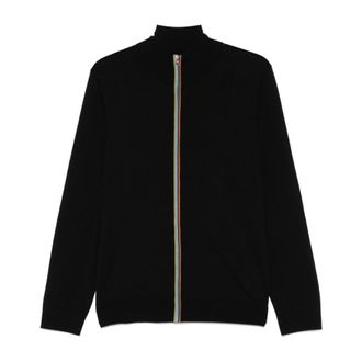 Paul Smith Trui met volledige ritssluiting en opstaande kraag - Heren - Truien - Blauw - Maat: XL Wol