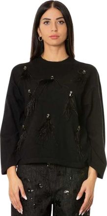 Isabelle Blanche Maglia girocollo con ricami - Dames - Ronde hals truien - Zwart - S - Wol - Truien & Vesten