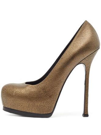Saint Laurent 145mm leather heeled pumps - Gold
